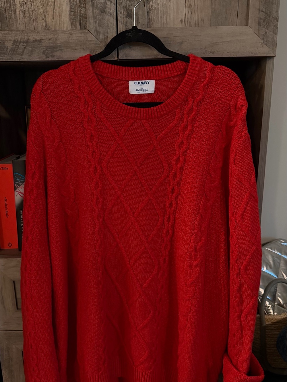 Old Navy Men's Bright Red Cable Crewneck Sweater